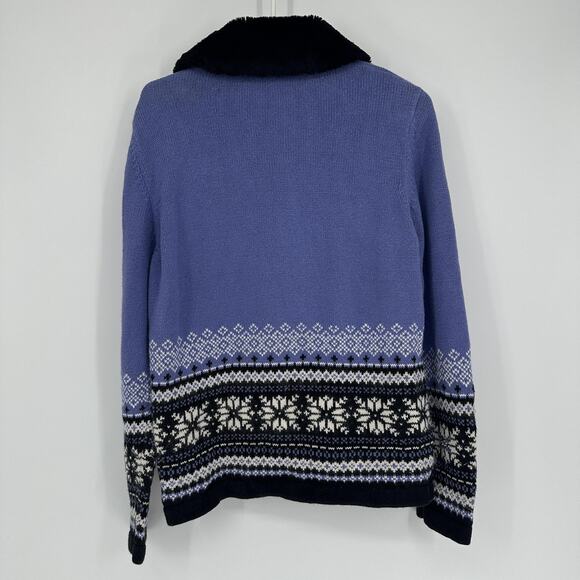 Croft & Barrow Zip Sweater Womens Medium Purple Faux Fur Collar Fair Isle Beaded - Picture 10 of 11